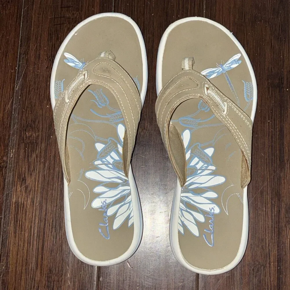 Clarks Cloudstepper Comfort Shoes Sandals Slides Thong Flip Flops Seymour Tan 7